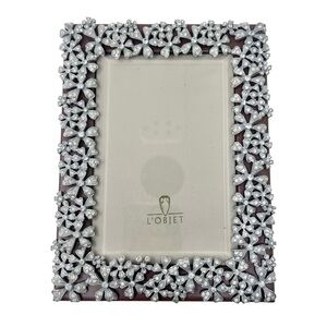 L'Objet Platinum Garland Picture Frame 4x6 Swarovski Crystals Leather Back